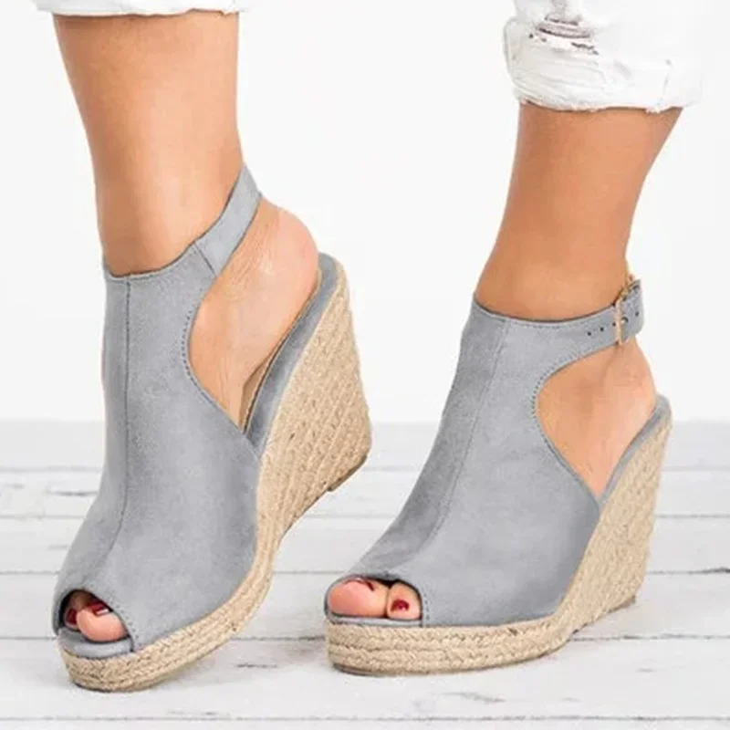 Women\'s Fashion Summer Wedges Heel Platform Casual Shoes Women Buckle Strap Roman Female PU Peep Toe High-heeled Shoes