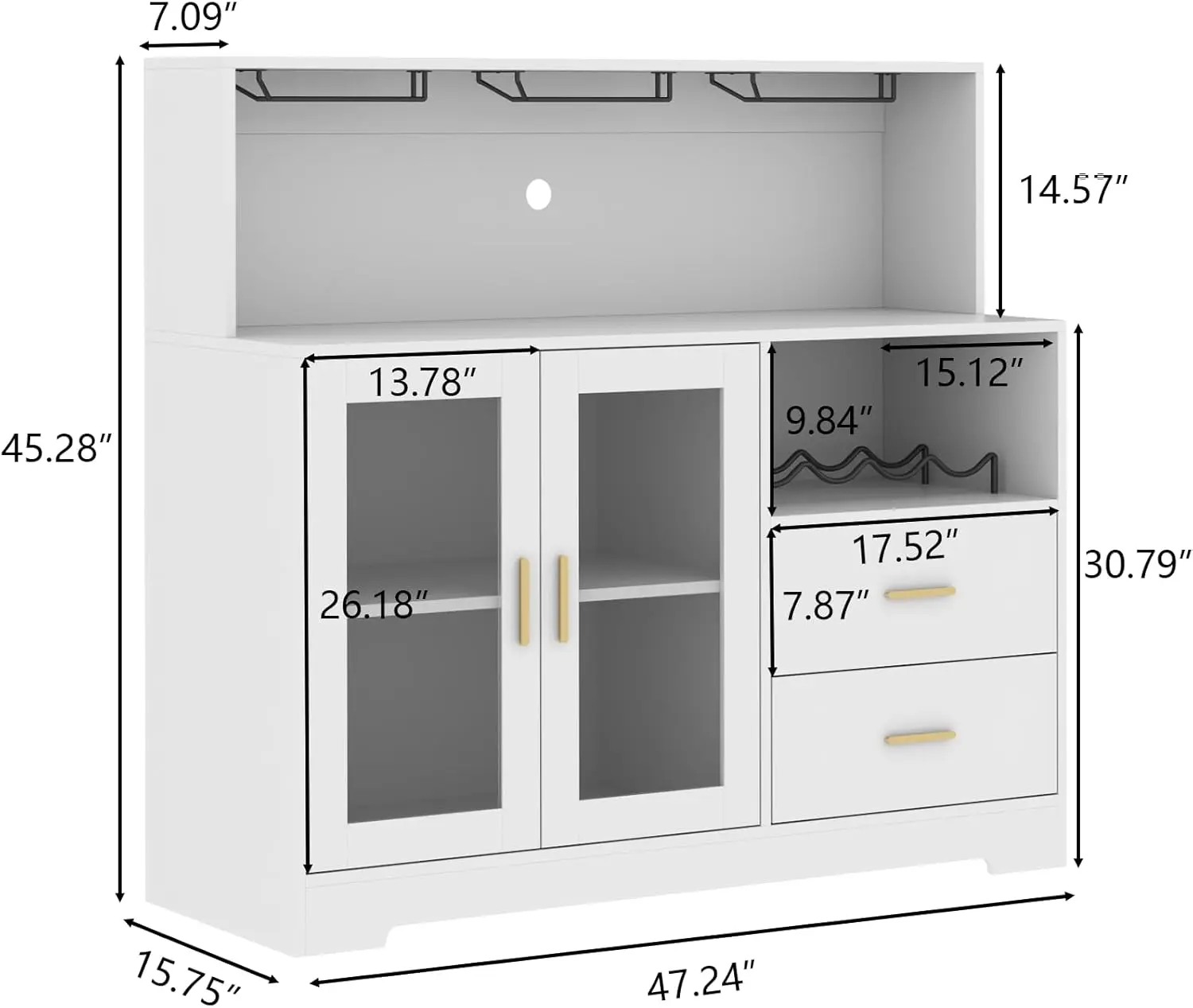 Weinbarschrank mit LED-Licht, Kaffeeschrank für Zuhause mit Wein- und Glasregal, Küchen-Sideboard mit Aufbewahrungsschrank und Schubladen