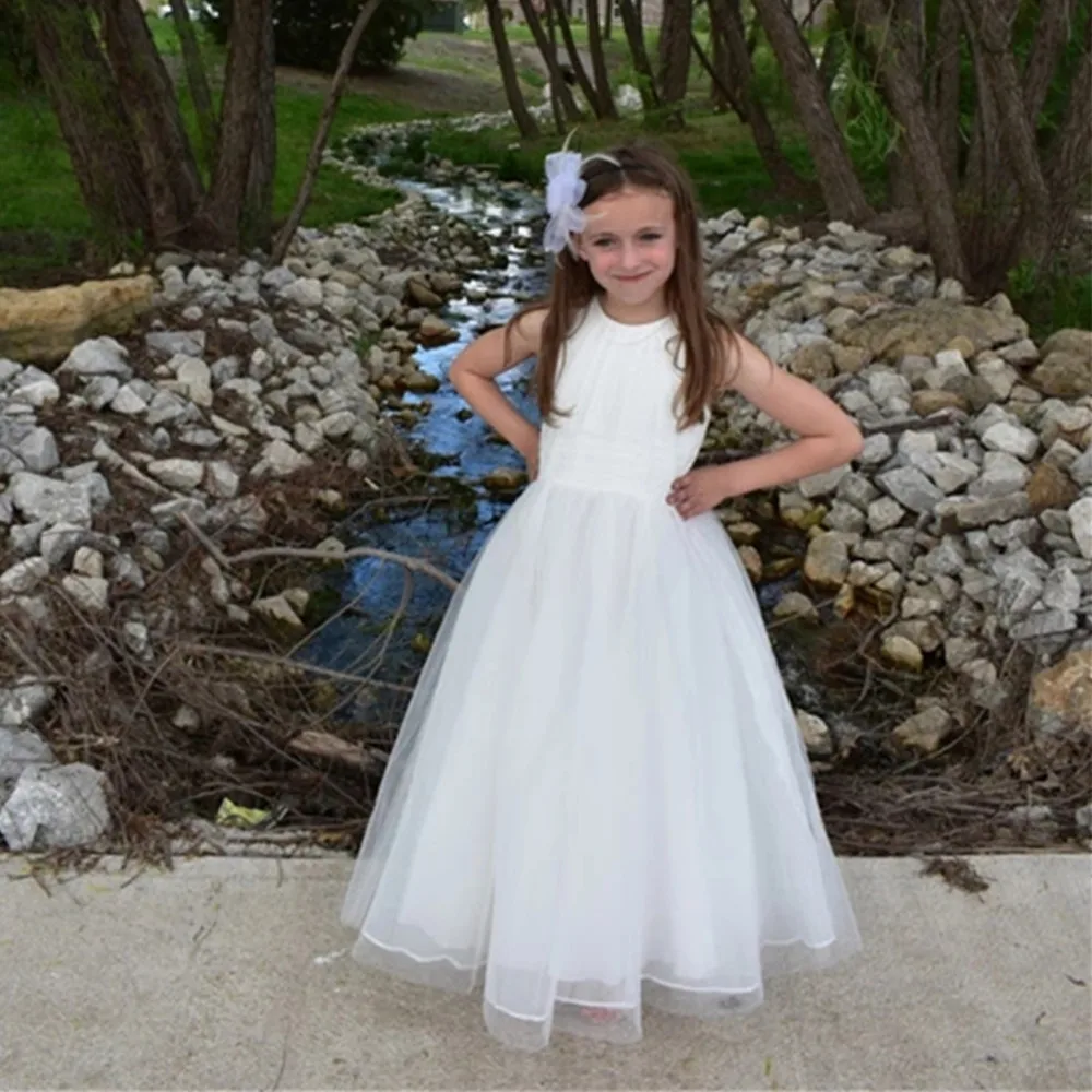 Princess Flower Girl Dresses Kids Cute Wedding Party Pageant First Girl Dresses Chiffon Sleeveless Little Bridesmaid Dress