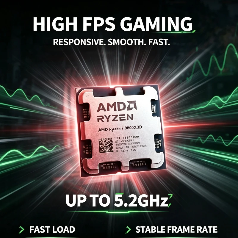 DDR5 Supported AM5 CPU AMD R7 9800X3D 8‑Core 16‑Thread 4.7GHz 96MB L3 Cache 4NM 120W Desktop Gaming Processor No Fan