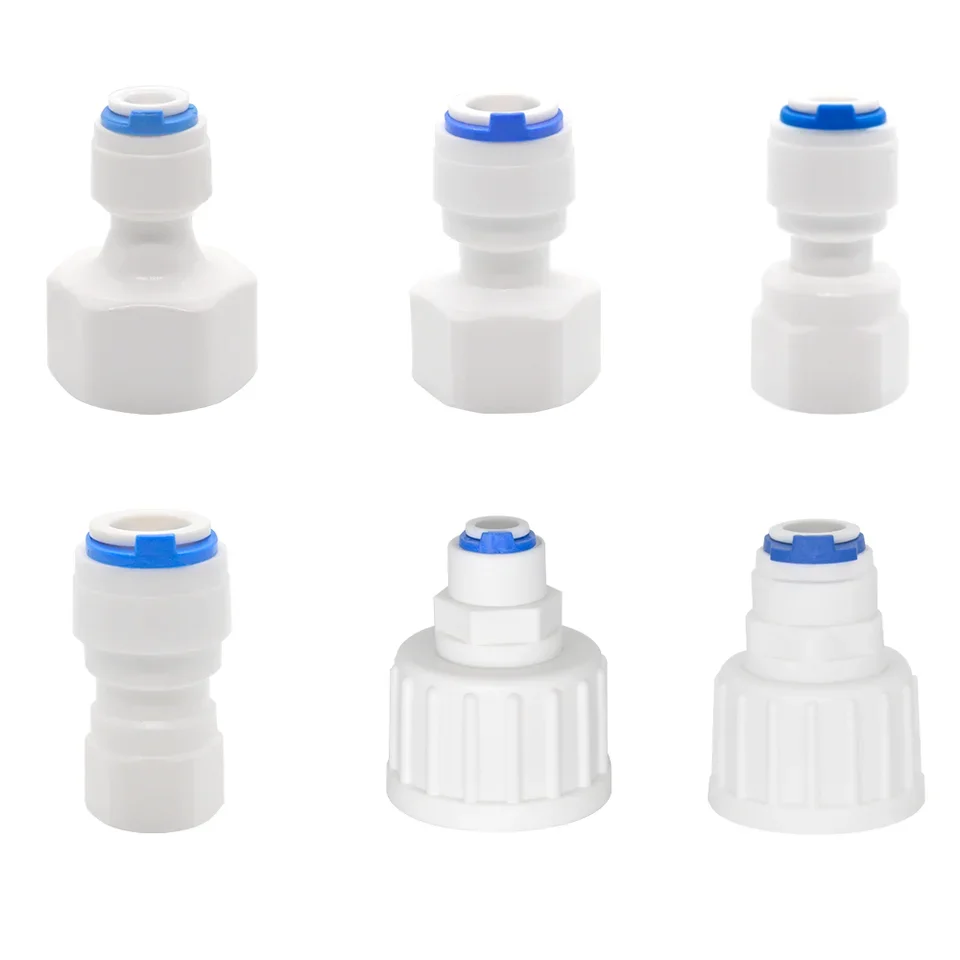 Female Thread Quick Connect Fitting for RO Systems 1/8 1/4 3/8 1/2 3/4 BSP Straight Reducing Coupler Hex Head Plastic Tube Adapt