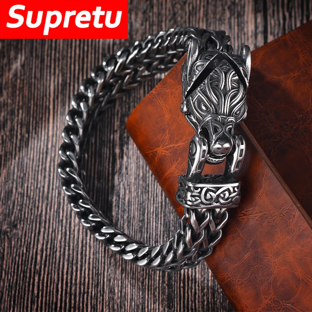 

Men's Stainless Steel Bracelet Punk Viking Wolf Eagle Snake Biker Bangle Jewelry Norse Mythology Animal Vintage Creative Gifts