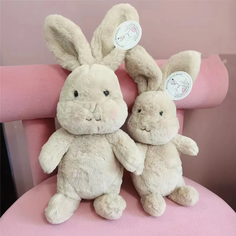 New Soft Folding Ear Bunny Plushies With Rotable Head Lovely Blusher Rabbit Latte Doll Stuffed Toy For Kids Birthday Easter Gift