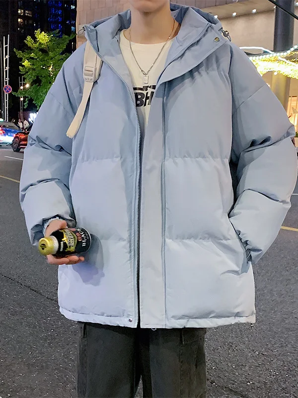 

2025 New Hooded Thiened Cotton Jaet Men's Bread Sle Pure Color Couple Outerwear Warmth Youth Casual Polyester Fiber