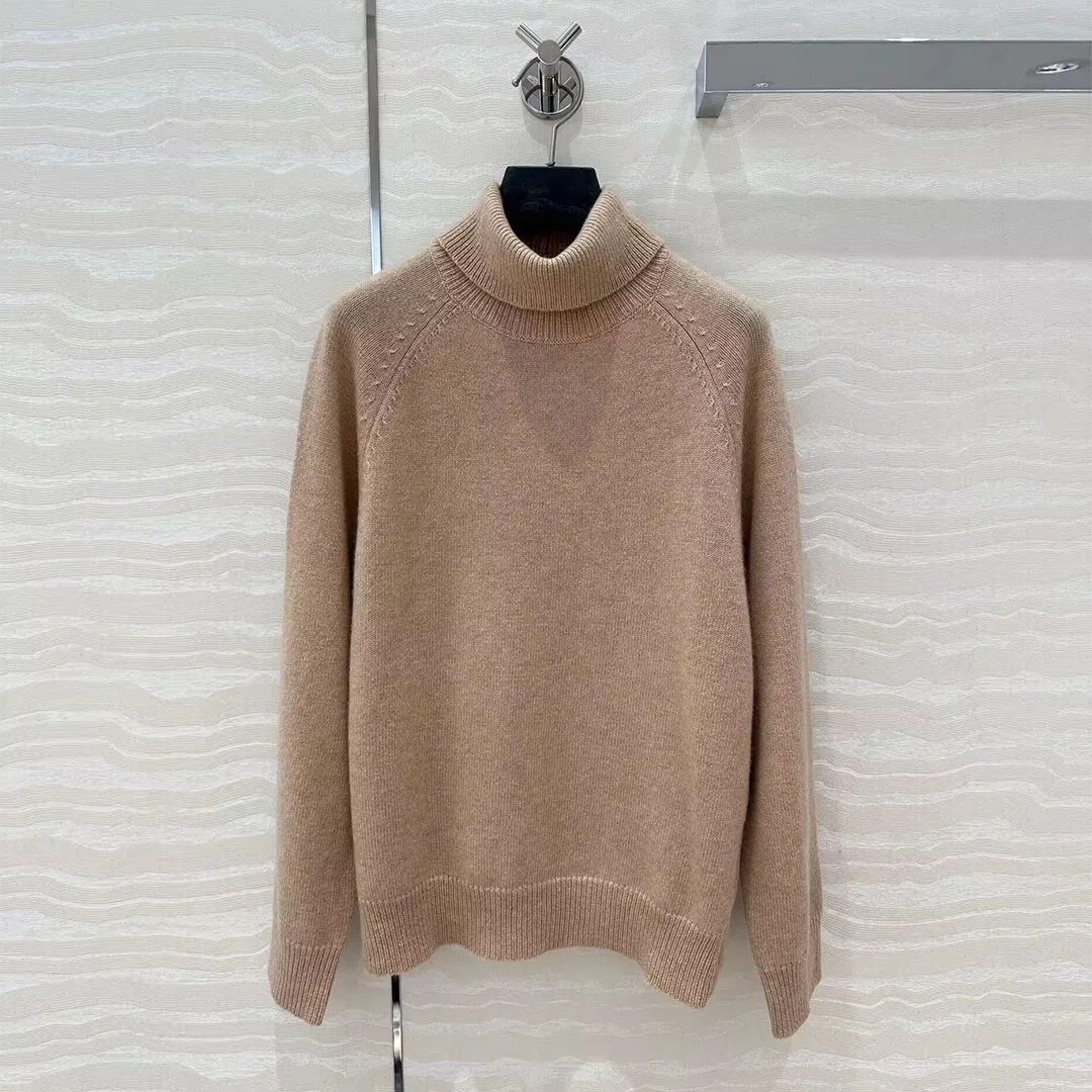 2024 New Autumn Fashion Luxury 100% Cashmere Turtleneck Pullover Women Knitted Sweater Long Sleeve Side Buttons Casual Knitwear