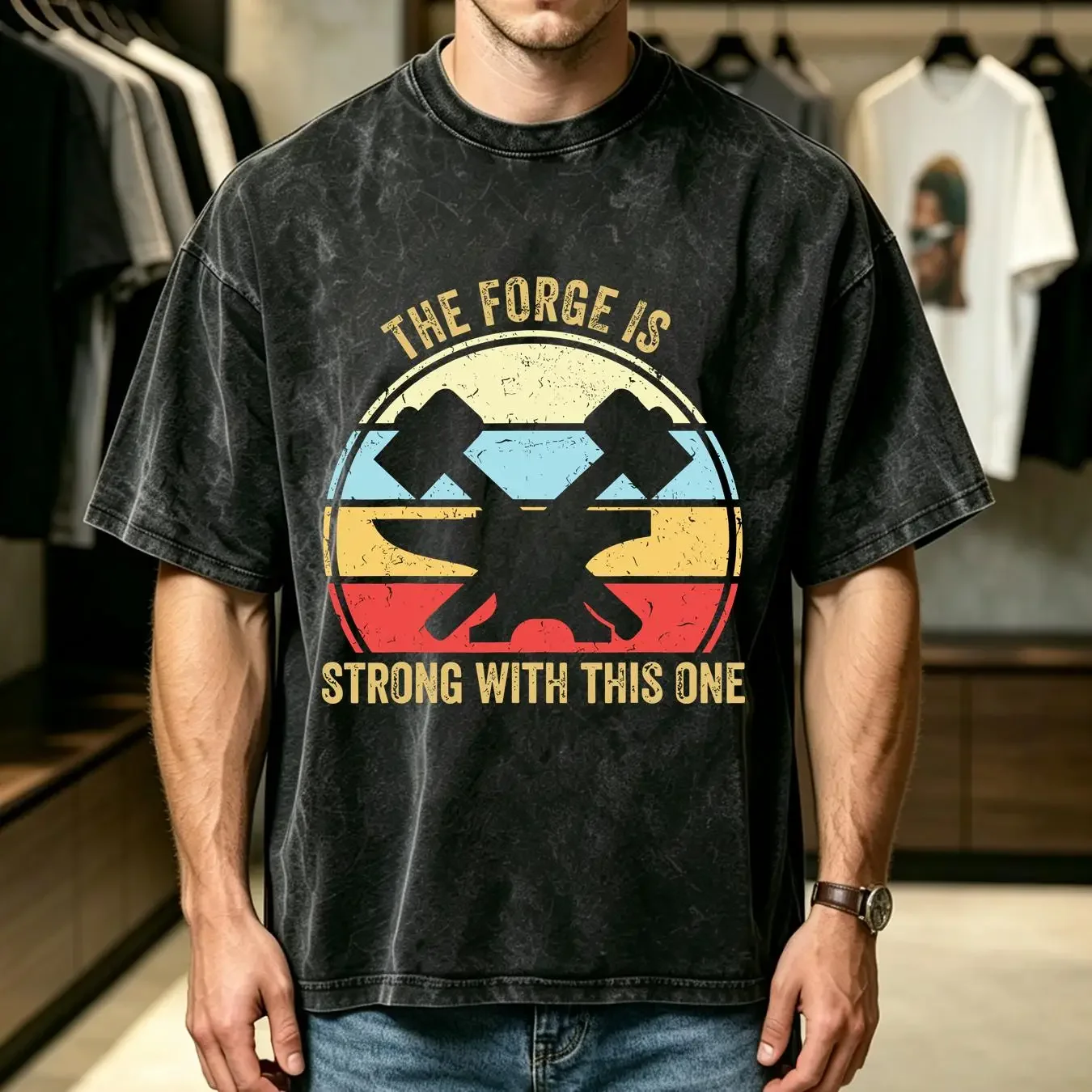 washed T Shirt NEW The Forge Is Strong With This One Funny Blacksmith long or short sleeves vintage Washed Stretched Slightly