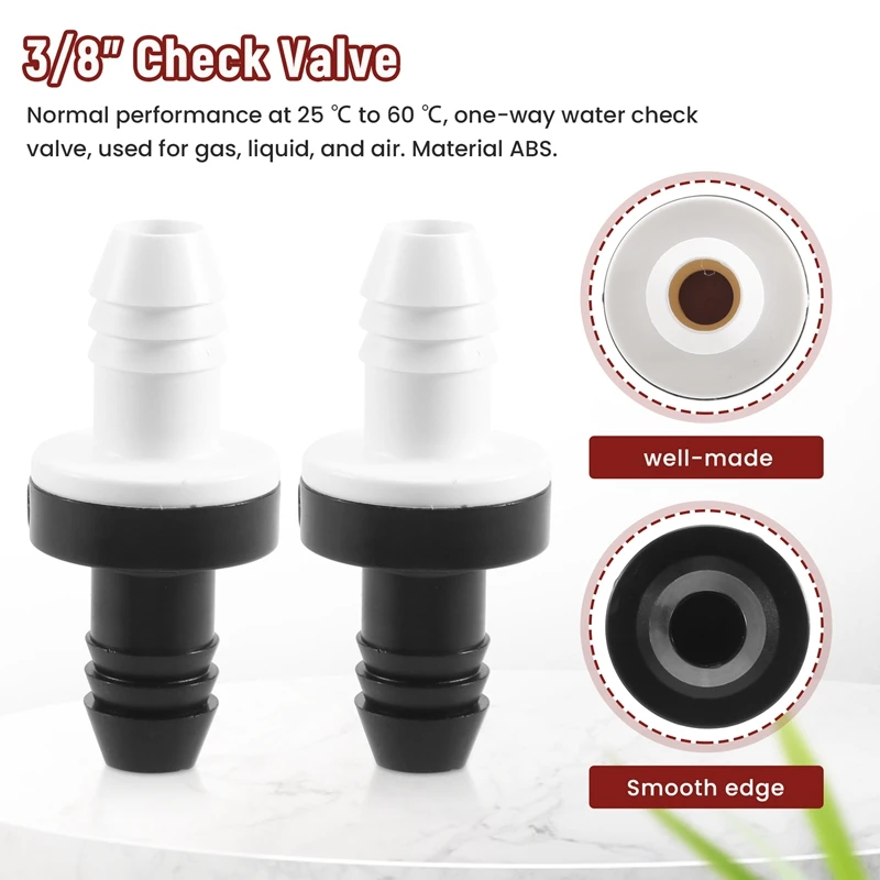 2Pcs 3/8 Inch 10Mm Inline Abs One Way Water Non Return Check Valve For Fuel Gas Liquid Air