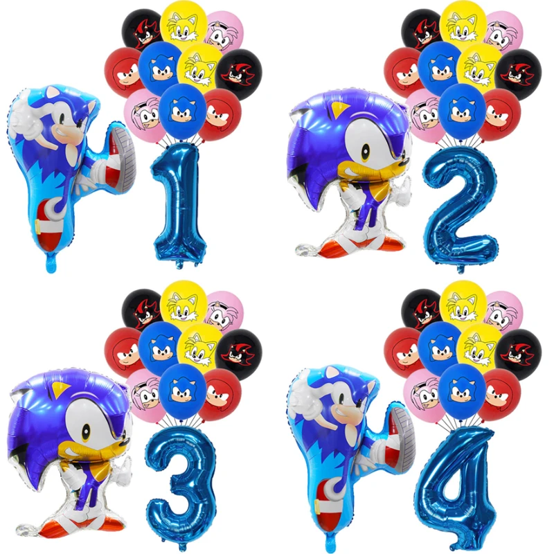 12 sztuk anime Sonic the Hedgehog Balloon Number Foil Globos 1 2 3 4 Years Old Birthday Party Decoration Kid Sonic Theme Party Ball