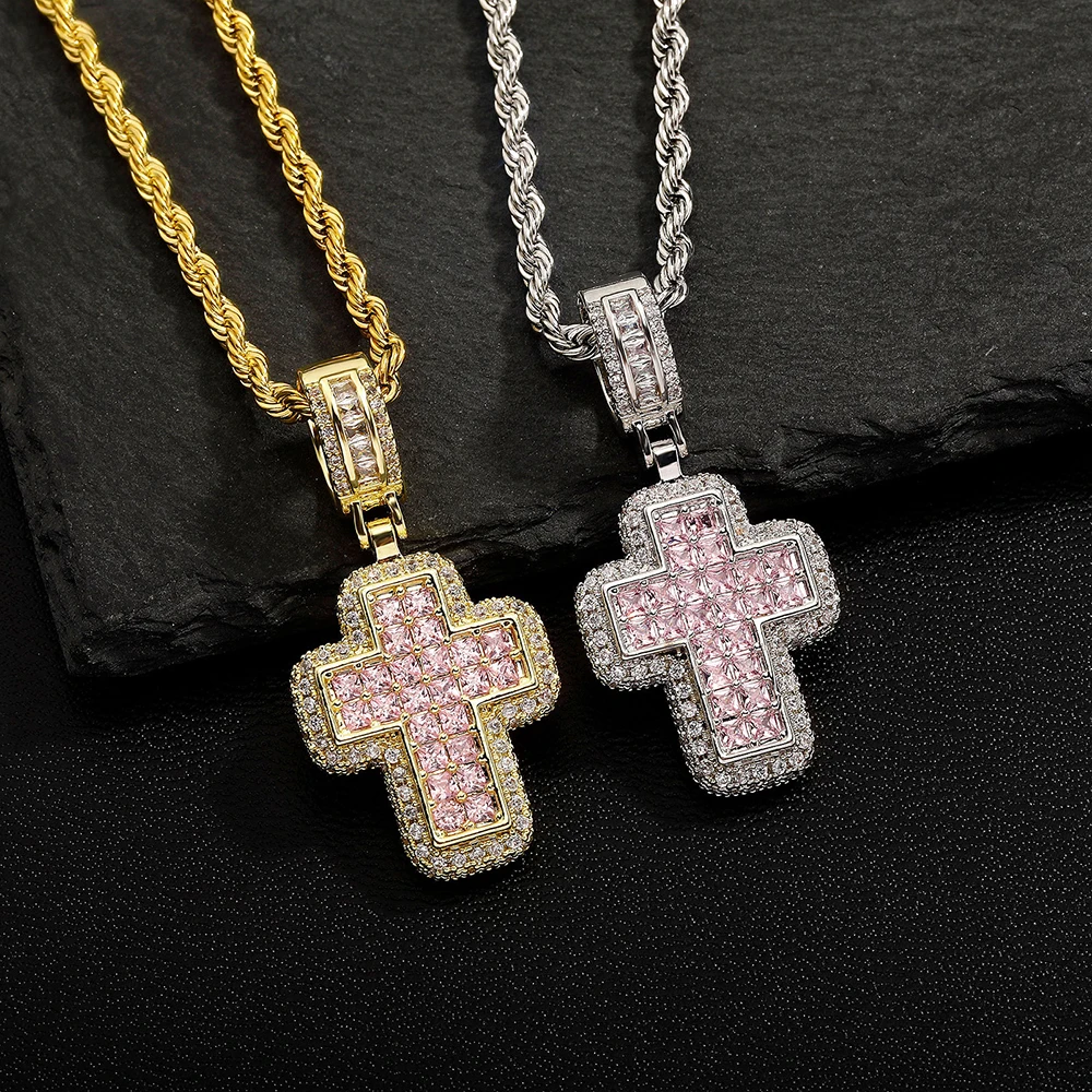 

Hip Hop Cross Pendant Necklace Men'S And Women'S Luxury Fashion Jewelry Punk Zircon Inlay Clavicle Chain