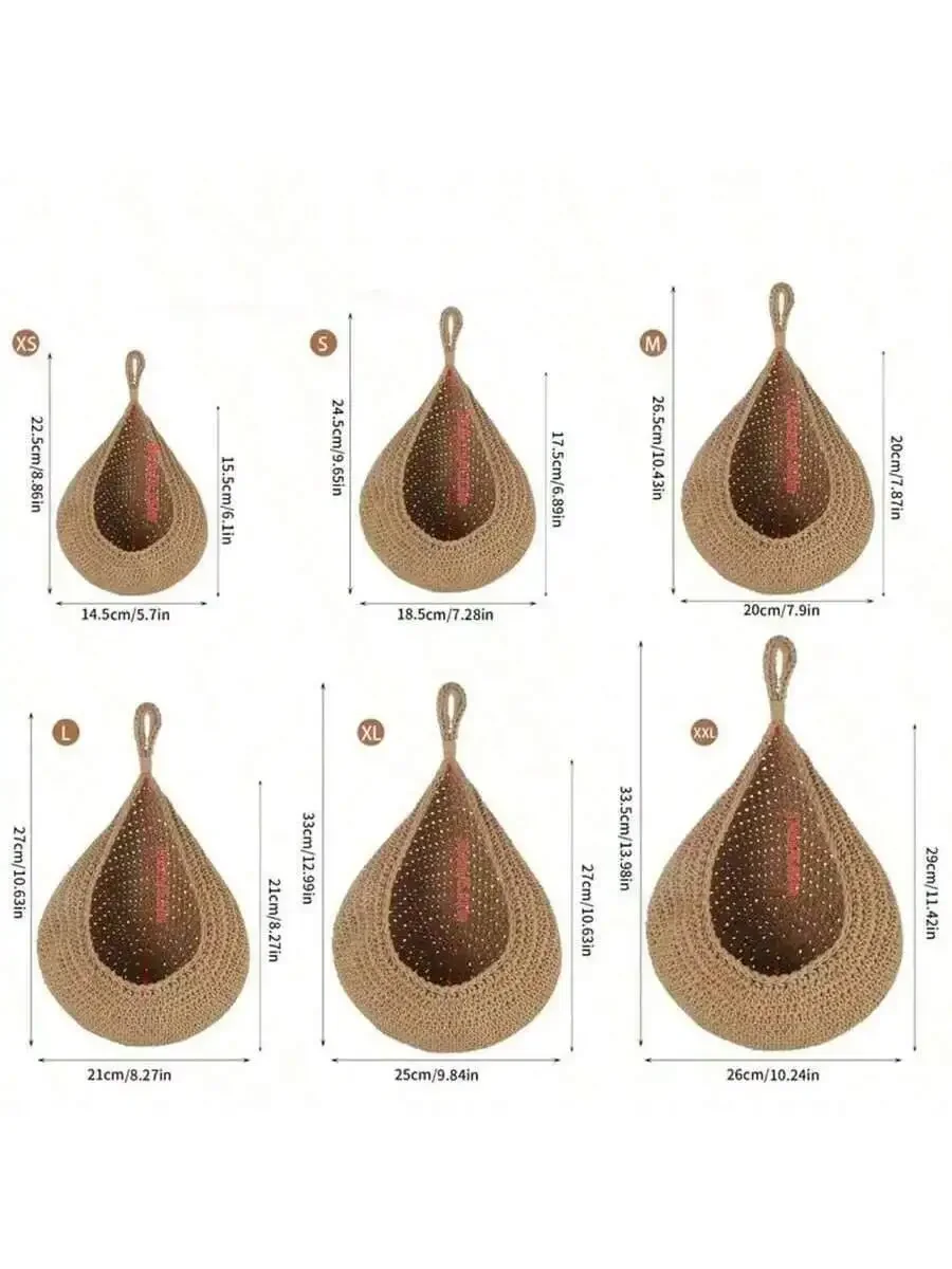 1pc Bohemian Style Woven Hanging Basket, Teardrop Shaped, Great For Storing Vegetables And Fruits, Kitchen Storage view 6