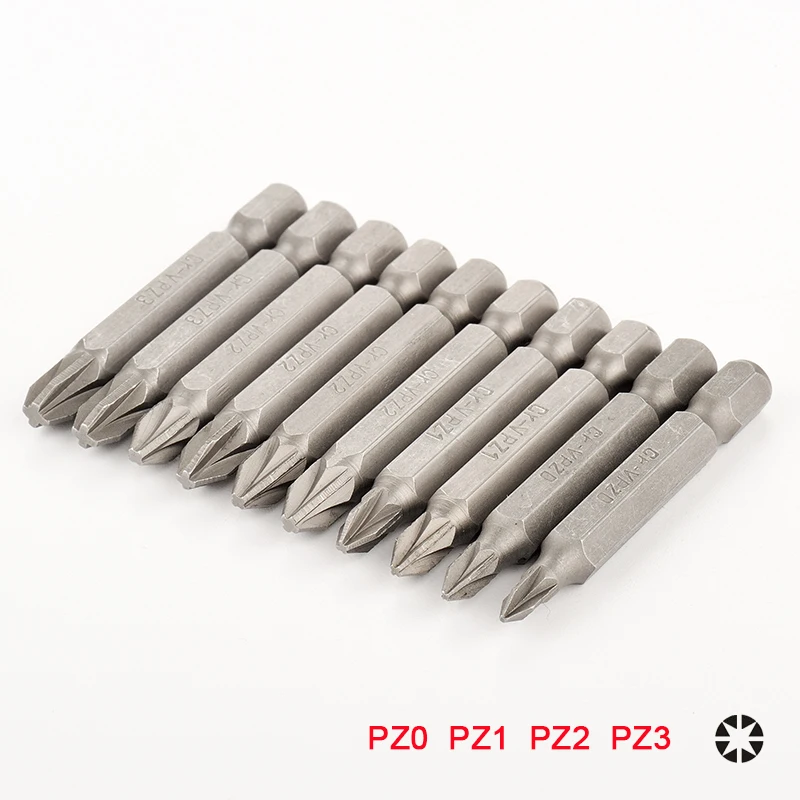 

10pcs PZ0 PZ1 PZ2 PZ3 Electric Screwdriver Bit Set 1/4 Inch Hex Shank 50mm Long Pozidriv Bits For Power Tools Pozi Bit Head