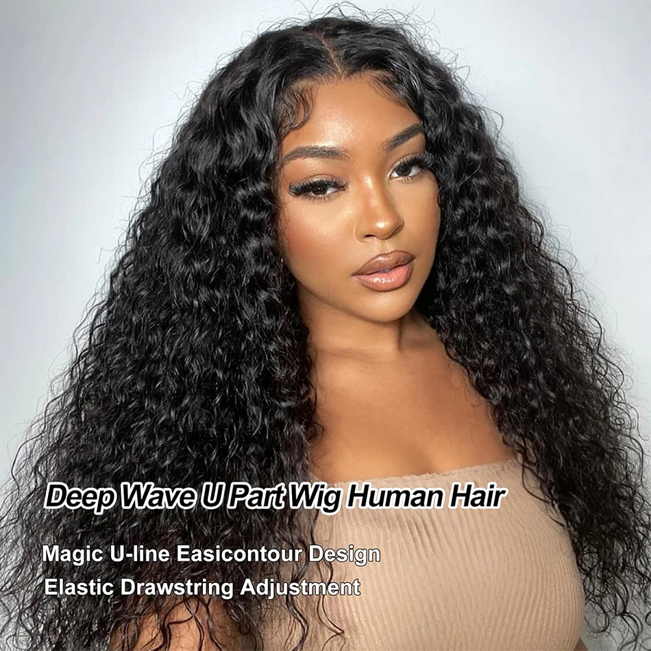 

Deep Wave U Part Human Hair Wig Curly U Part Wigs Glueless Human Hair Wigs for Black Women Natural Color 180% Density Wholesale