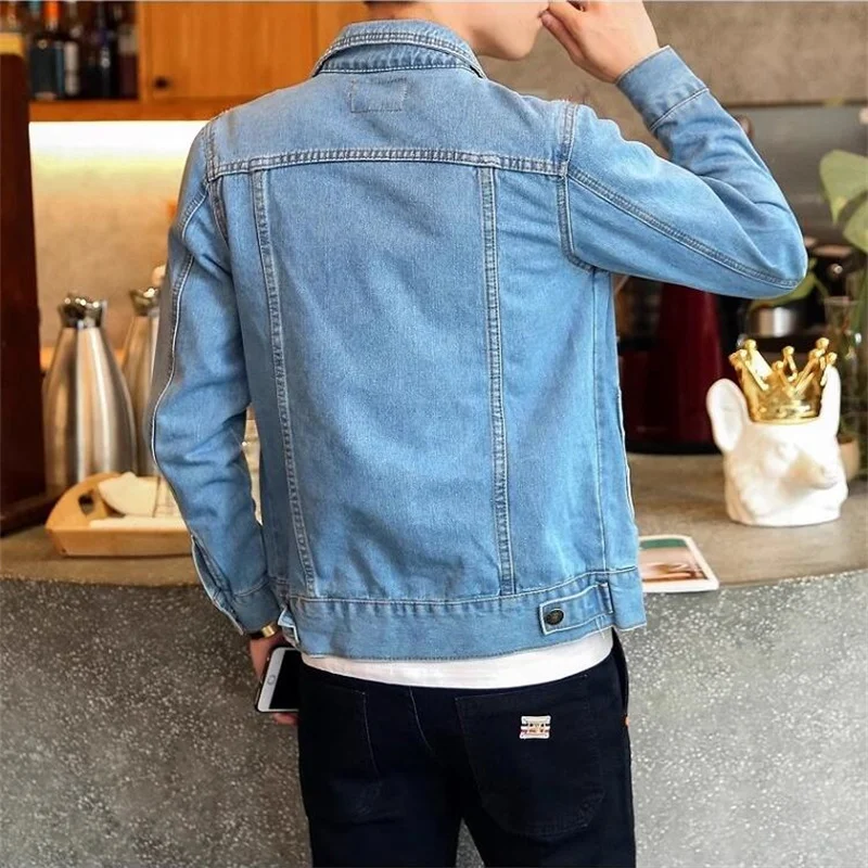 New Men Pure Colour Denim Jacket Black / Blue Fashion Simple Male Daily Casual Lapel Coats for Homme