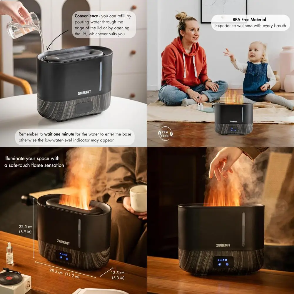 

Большой ультразвуковой увлажнитель воздуха 3 л с эффектом пламени, бесшумной работой, верхней заливкой и регулируемой подачей тумана для всех сезонов