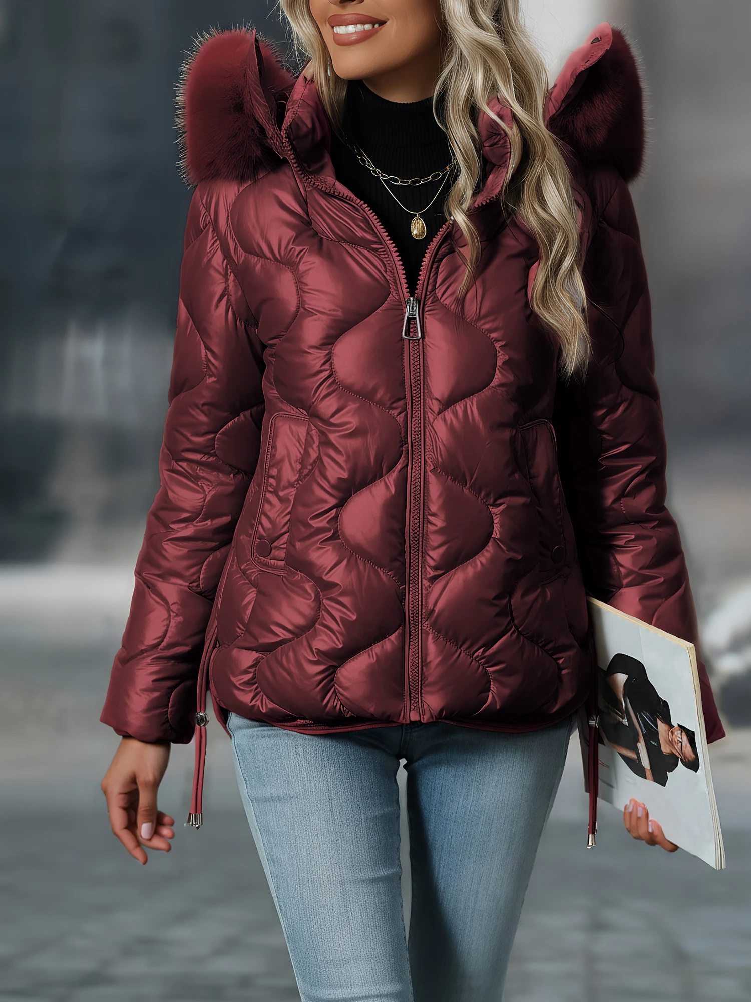 レディース 冬 カジュアルコート 無地 ポケット付き 長袖 通勤 ジッパー付き フード付きジャケット クリスマス衣装