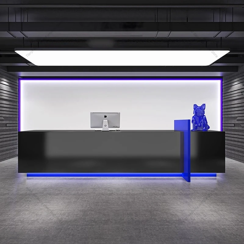 

Nordic Creative Reception Desk Modern Simple Gym Dance Studio Stainless Steel Cashier Desk Commercial Office Furniture FYRD