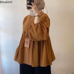 Women's Fashion Dubai Turkey Muslim Blouse Large Size Casual Long Sleeve Tops Elegant Office Lady A-line Blusas Islamic Clothing