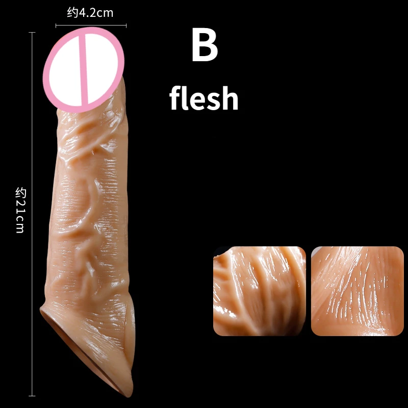 21cm Realistic Penis Sleeve Big Penis Enlargement Sleeve Penis Extender Lock Sperm Condom Sex Toys for Men Sex Products