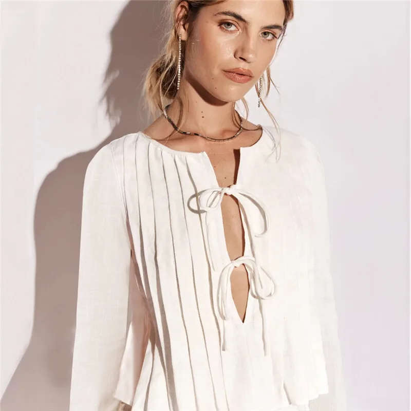 Mozision Bandage Long Sleeve T-shirt Women Fashion Autumn Winter New Hollow Out  Tops Femme Slim Tees Elegant Ribbed T-shirts