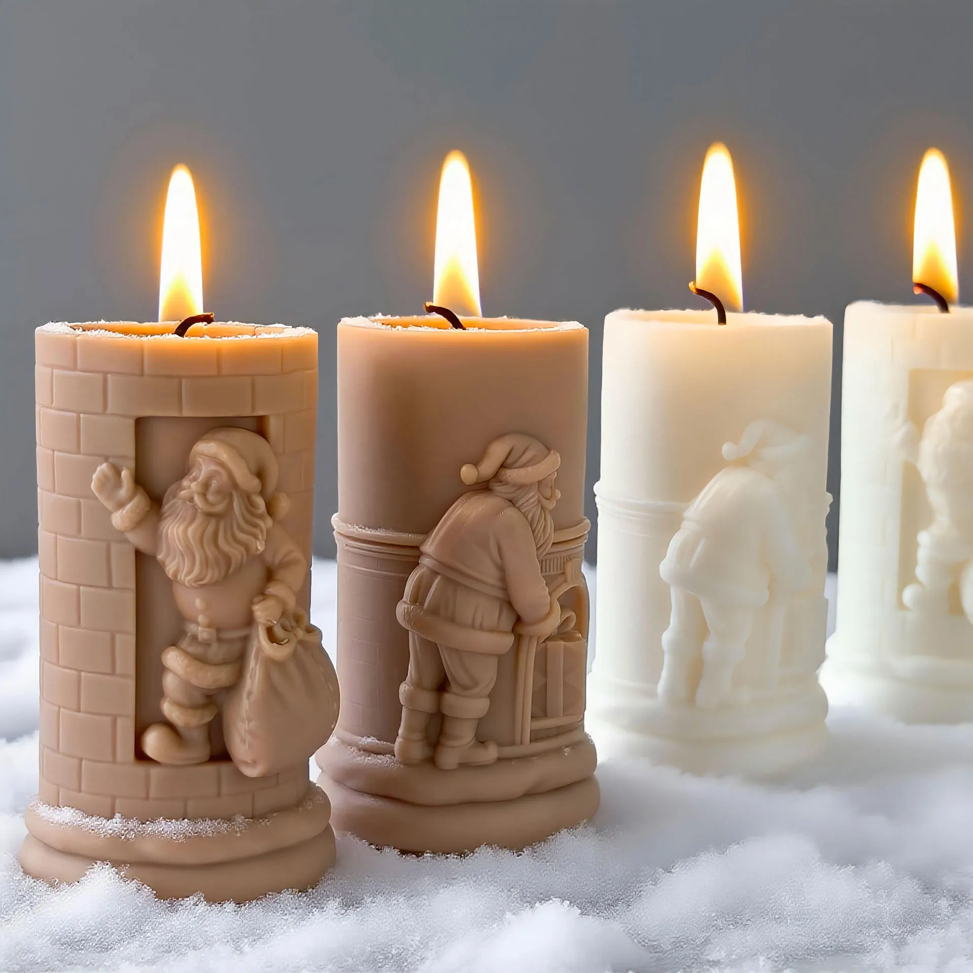 Relief Cylinder Santa Claus Christmas Candle Mold Handmade Aroma Gypsum Form Silicone Mould Xmas Candle Soap Making Supplies