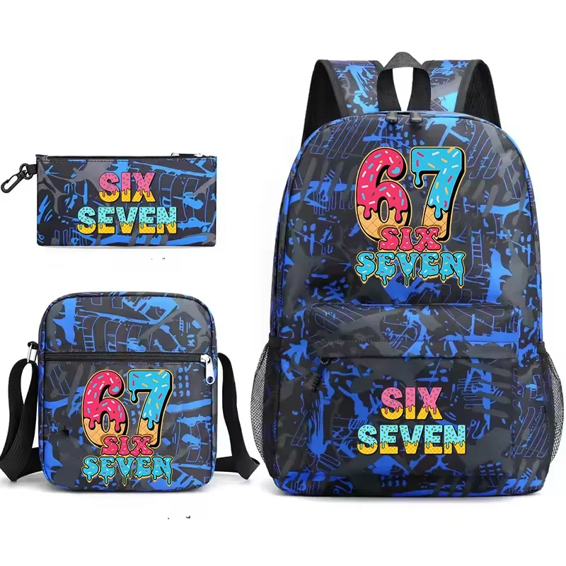 Backpack Set 3 In 1 Ice Cream Number Print School Bag Kit Boys Girls Teen Crossbody Shoulder Bag Pencil Case Student Rucksack
