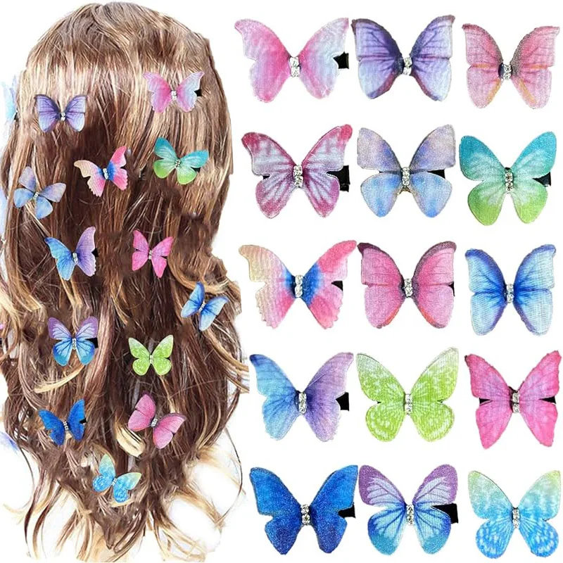 2pcs Fashion Girls Hairpin Color Butterfly Princess Headwear Kids Handmade Cloth Hair Accessories Sweet Girl Hair Clip Headdress