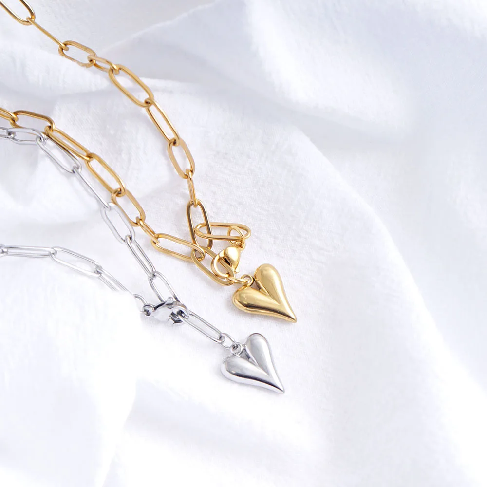 

Stainless Steel Heart Necklaces For Women Gold/Silver Color Metal Heart Collar Choker Oval Link Chain Valentine's Day gift