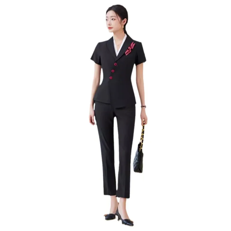 Spring and Summer Business Suit Women's Fashion Temperament Goddess Style Business Suit Hotel Receptionist Uniform Sales Office