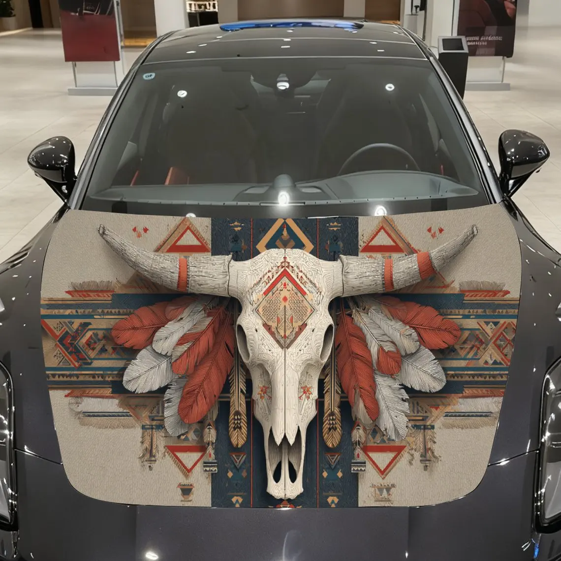 

Elegant Bohemian Bull Skull Car Cover Sticker, Auto Hood Decal, Car Exterior Scratch Resistant Decal, Trendy Gift for Car Lovers