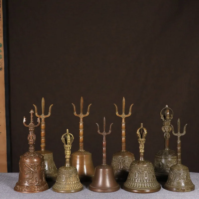 Brass Eight Immortals , Vajra , Copper Hand Bell for Home, Temple, and Buddhist Hall Use, with Loud Rattle Sound