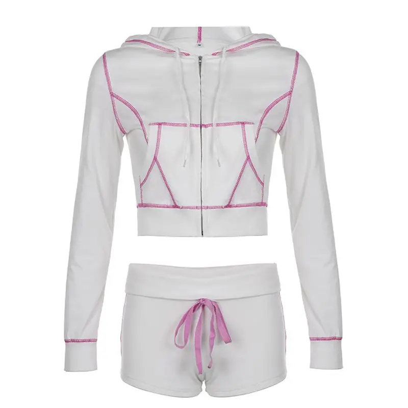 Sports Zipper Sweatshirt + Shorts Two-Piece Set For Women Spring And Autumn Jacket Hot Girl American Casual Top Two-Piece Set