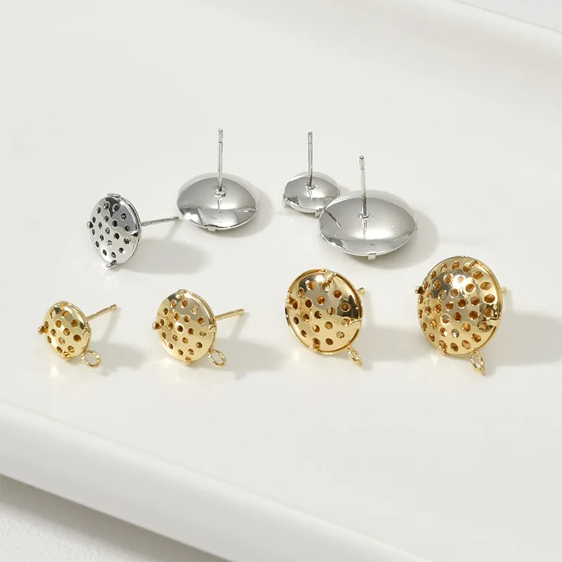 Copper-plated 14K Gold Color-preserving Round Mesh Shower Head with Hanging Studs DIY Homemade Ear Jewelry Material Accessories