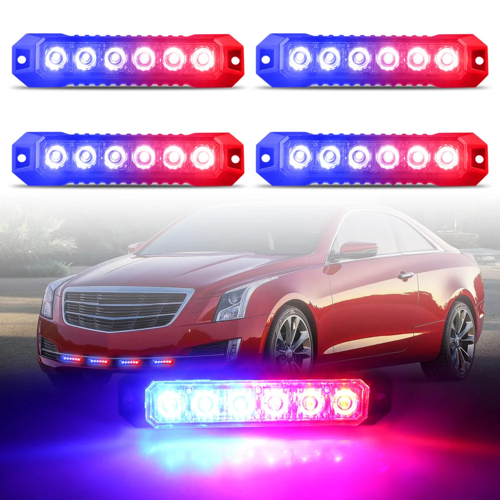 

4PCS 6LED Strobe Grille Lights for Trucks Car Vehicle Flashing Light Head Emergency Hazard Warning Grille Lamp Ultra Slim 12-24V