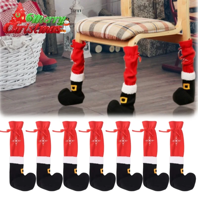 Creative Christmas Table Foot Socks Chair Leg Covers Floor Protectors Non-Slip Knitting Cloth Furniture Feet Sleeve Decor