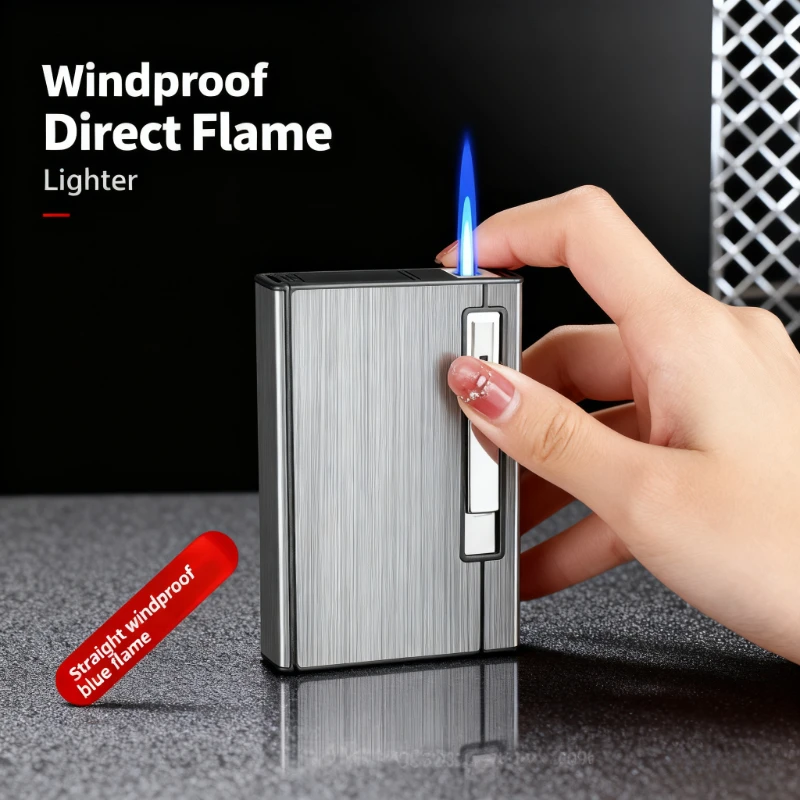 

2 in 1 Metal Cigarette Box with Lighter - Holds 20 Fine Cigarettes, Automatic Pop-Up, Pressure-Resistant, Inflatable Wind-proof