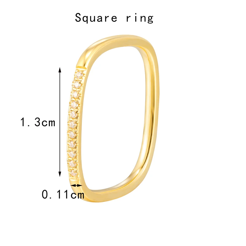 Unique Design 0.11cm Wide Square Shape CNC Inlay Zircon Ring Stainless Steel High Quality Jewelry Woman Ring Wedding Gift