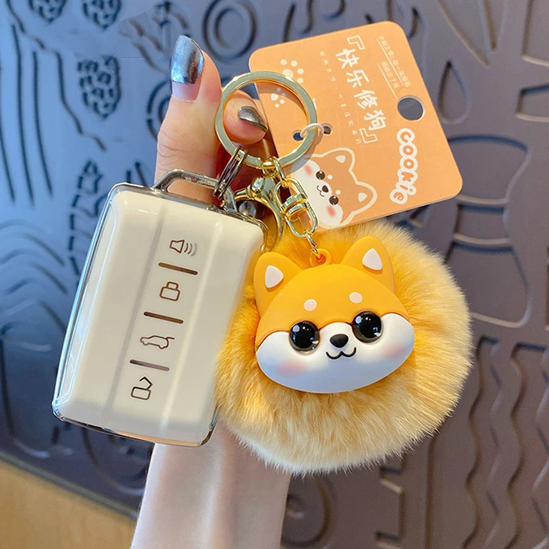 Real Rex Rabbit Fur Cute Round Ball Funny Dog Keychain Backpack Pendant Cartoon Kawaii Furry Ball Keyring Charms Girls Gift