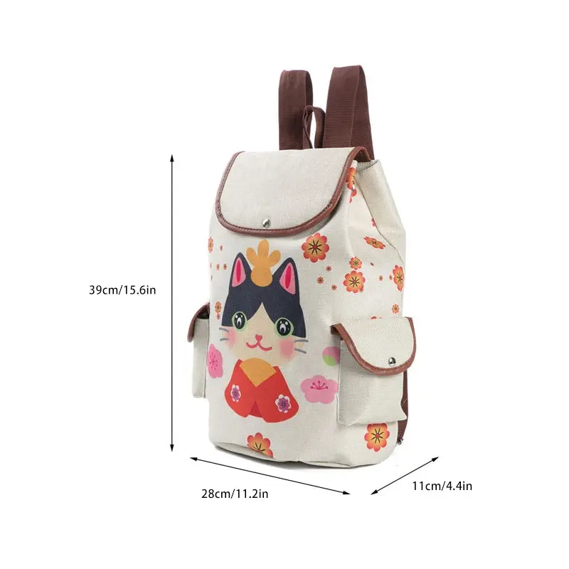 Creative Backpack Cartoon Cute Cat Print Schoolbag Large Capacity Cute Linen Women Shoulder Bag Backpacks For Girls School Child