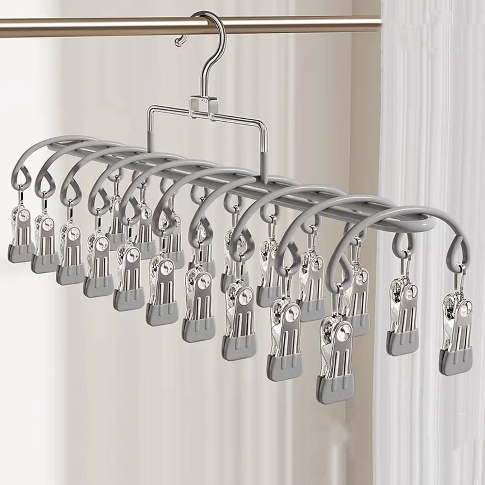 Stainless Steel Clothes Drying Hanger Rustproof Anti-slip Windproof Clothing Rack 20 Clips Portable Shoe Hanger Small Space