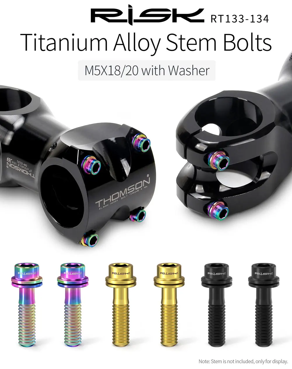 RISIKO 6PCS M5x16mm/M5x18mm Fahrrad Vorbau Schrauben Bolzen Titan Legierung MTB Lenkschaft Lenker Ultraleicht Vorbau Befestigungs Schrauben – Detail 8