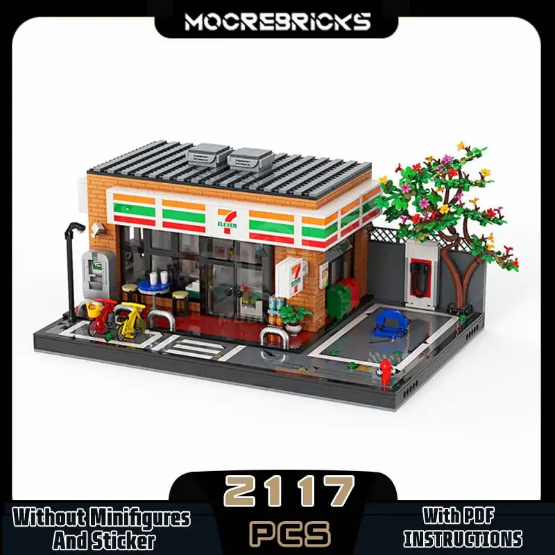 

Строительный блок MOC, современная архитектура, сцена, 7-одельный круглосуточный магазин, сделай сам, сборная модель, кирпичи, игрушки-головоломки, подарки на день рождения ﻿