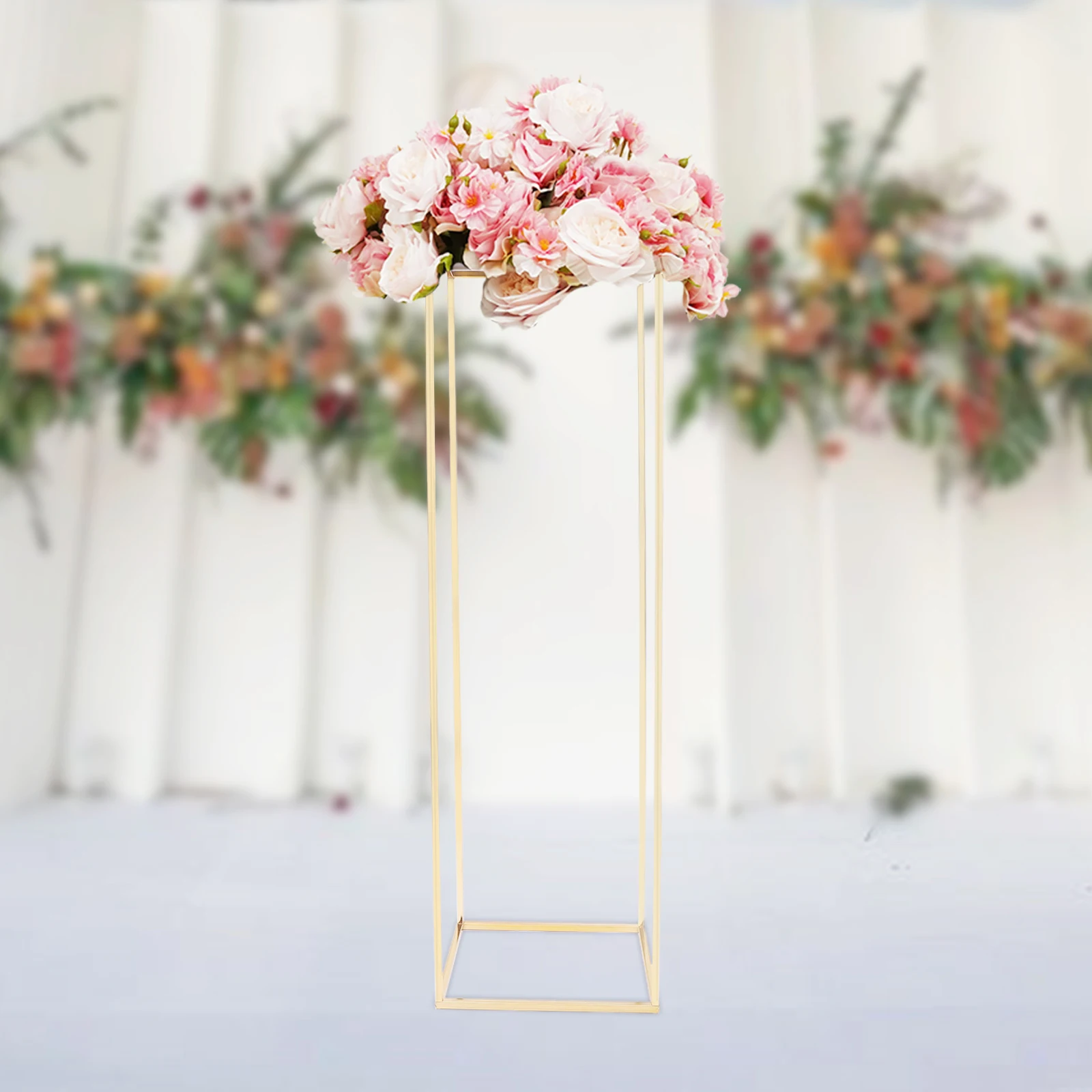 29*29*100cm Gold Flower Floor Stand Metal Column Flower Stand Flower Arrangement For Wedding Party Dinner Centerpiece