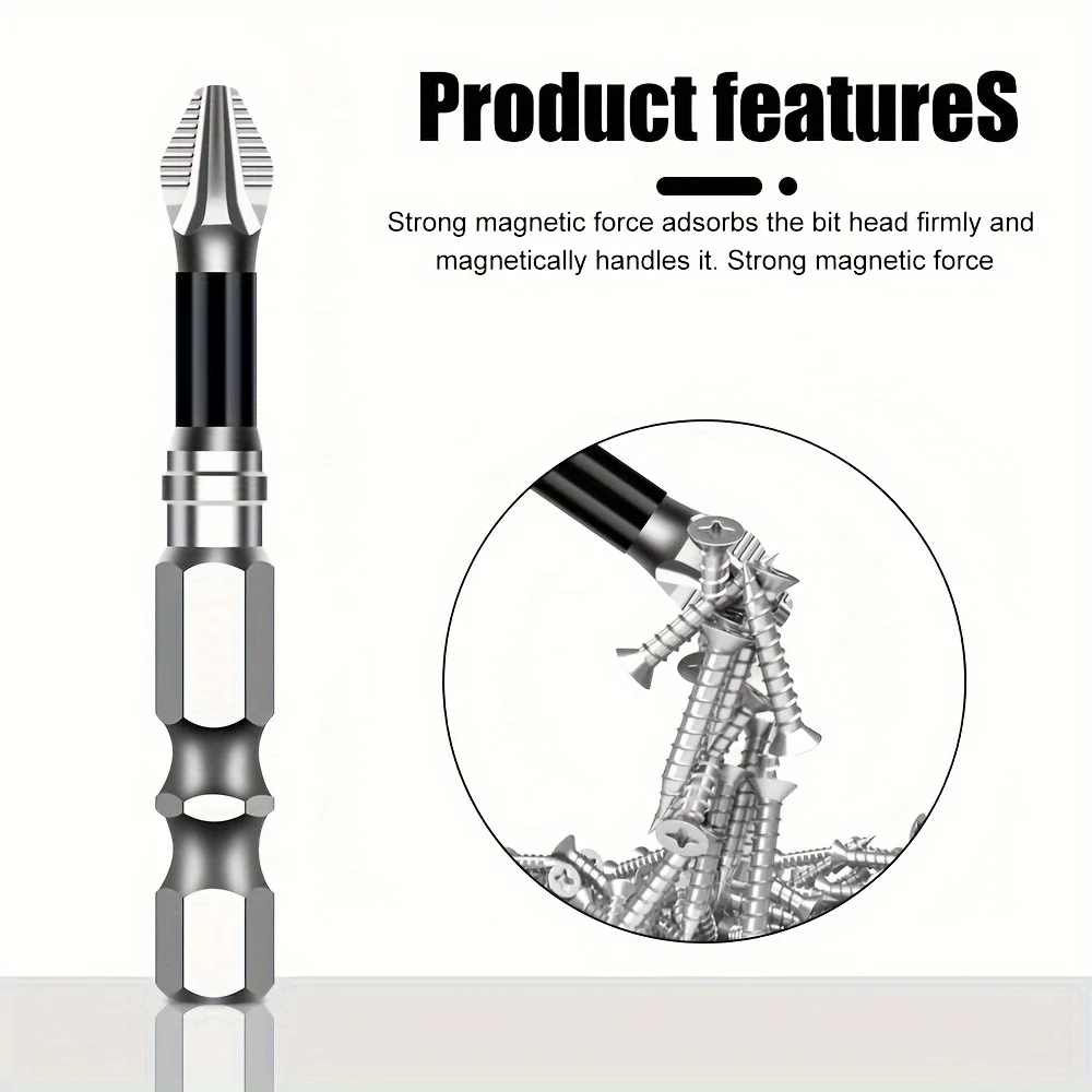 5Pcs K5 Magnetic Screwdriver Bits Anti‑Slip Tooth Design Super‑Hard Cross Hex Shank Drill Bits Impact‑Resistant for Electric Dri