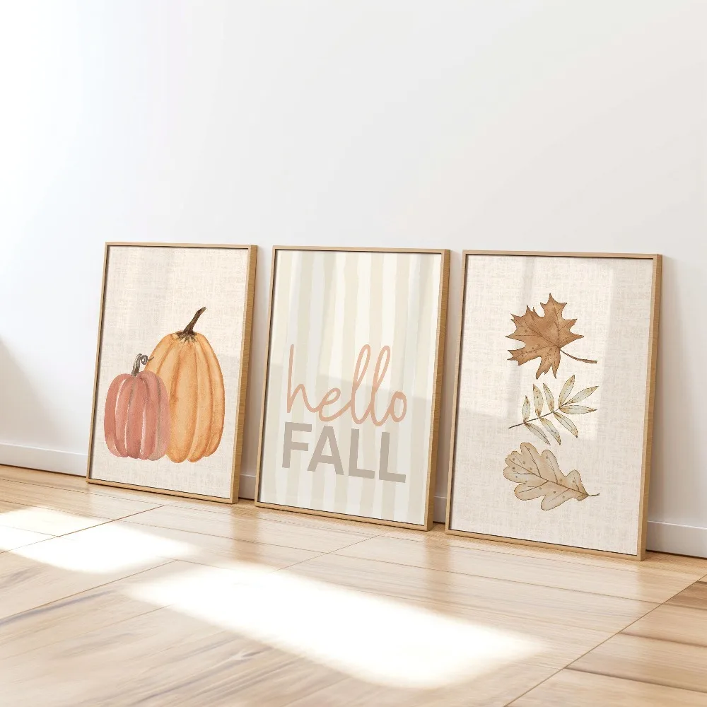 3PCS frameless    Retro Farmhouse Pumpkin Patch Printing,Guests Check Flower Posters,Pumpkin Spice Autumn,Living Room Decoration