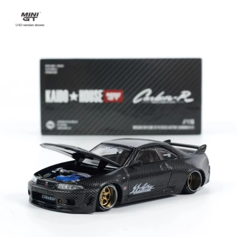 MINI GT 1:64 KAIDO House Nissan GTR R33 modelo de simulación de aleación de fibra de carbono, juguetes de colección para niños, regalos para niños