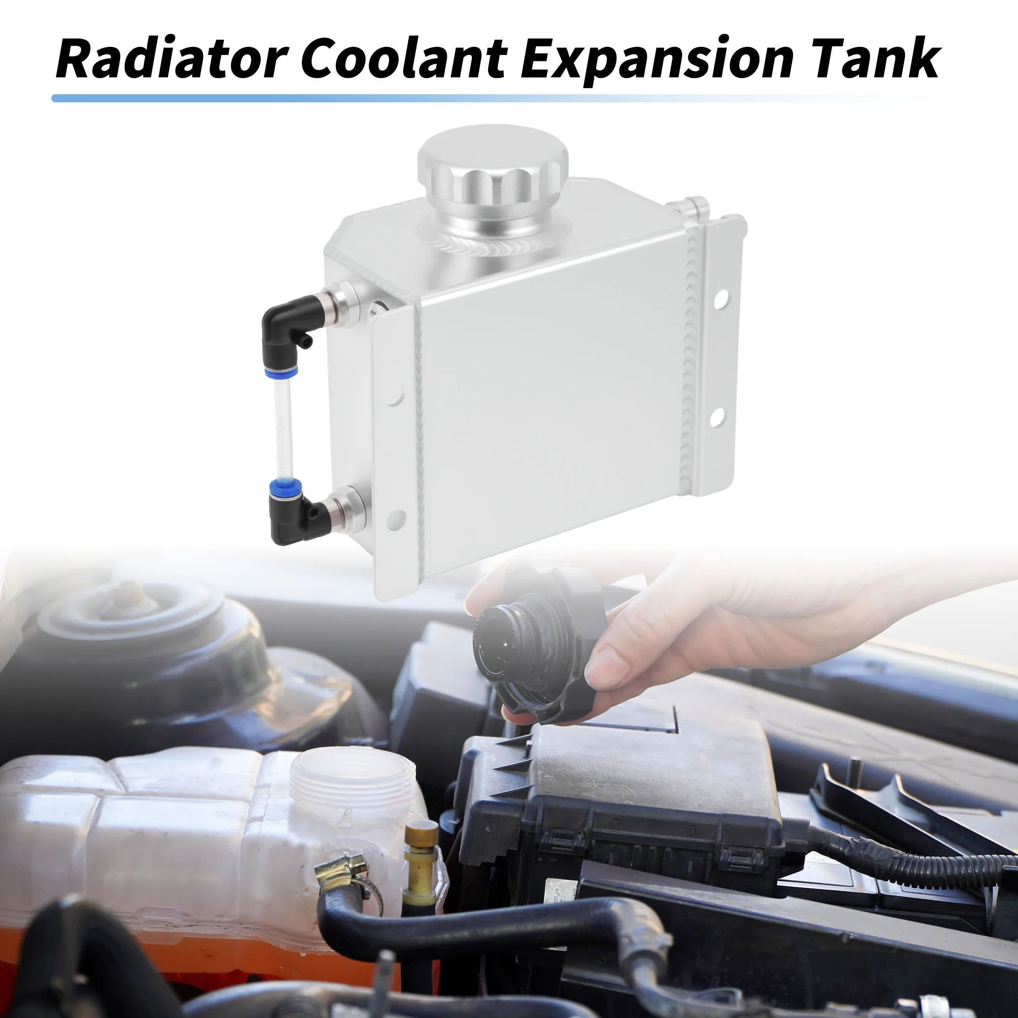

UXCELL 1L Aluminium Coolant Expansion Reservoir Tank with Cap Universal Polished Engine Radiator Coolant Overflow Recovery Tank