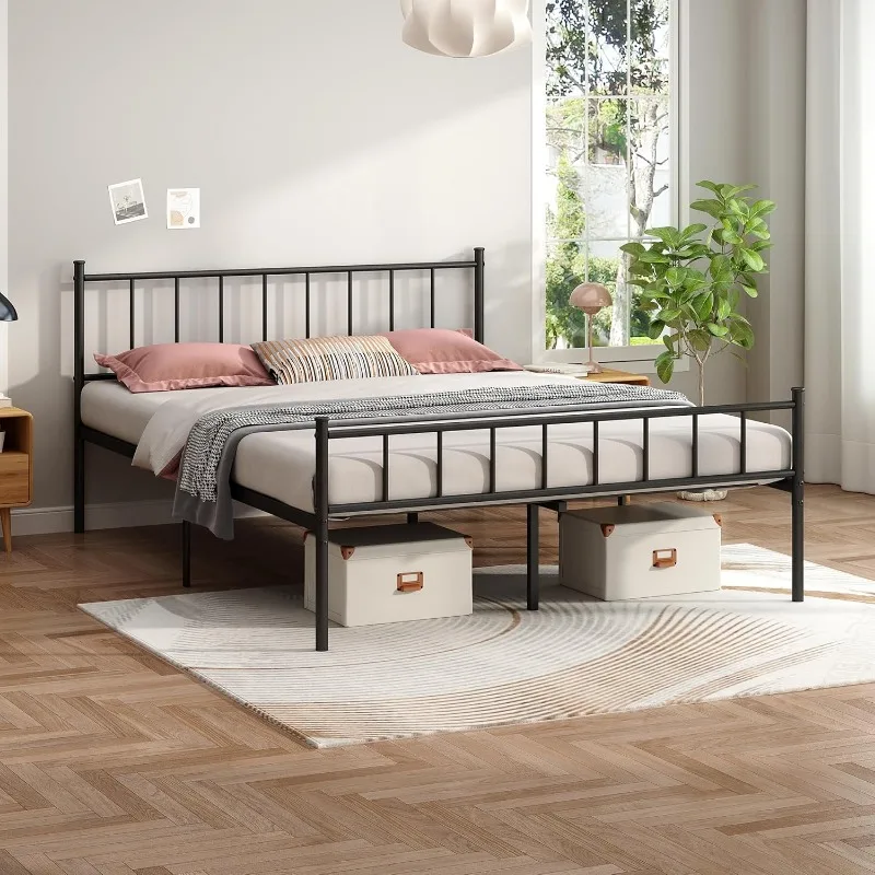 

2025 Queen Size Platform Bed Frame Footboard Steel Slat Support No Box Spring Easy Assemble Suitable for Bedrooms
