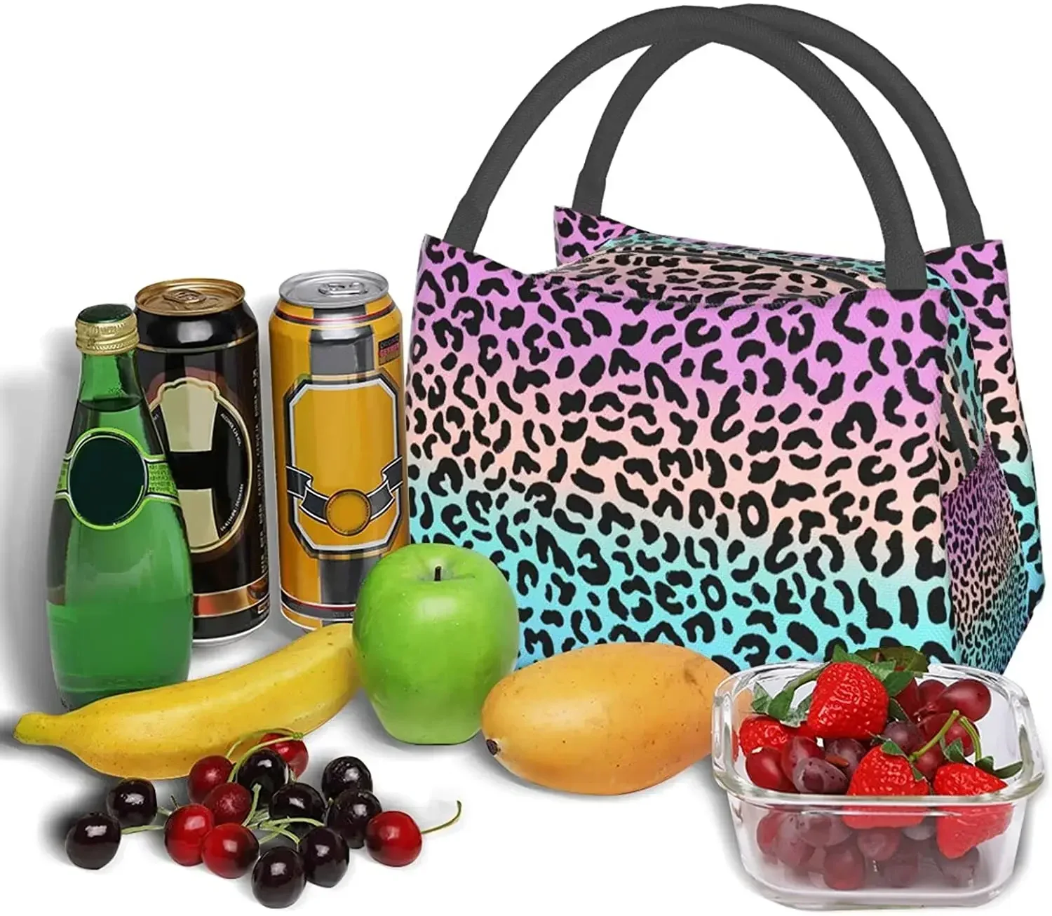 

High Capacity Colorful Leopard Lunch Bag Women Insulated Portable Reusable