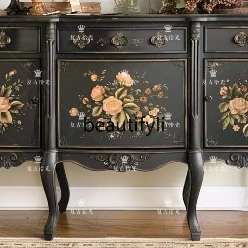 yj7 French retro painted solid wood porch cabinet decorative cabinet entrance foyer locker