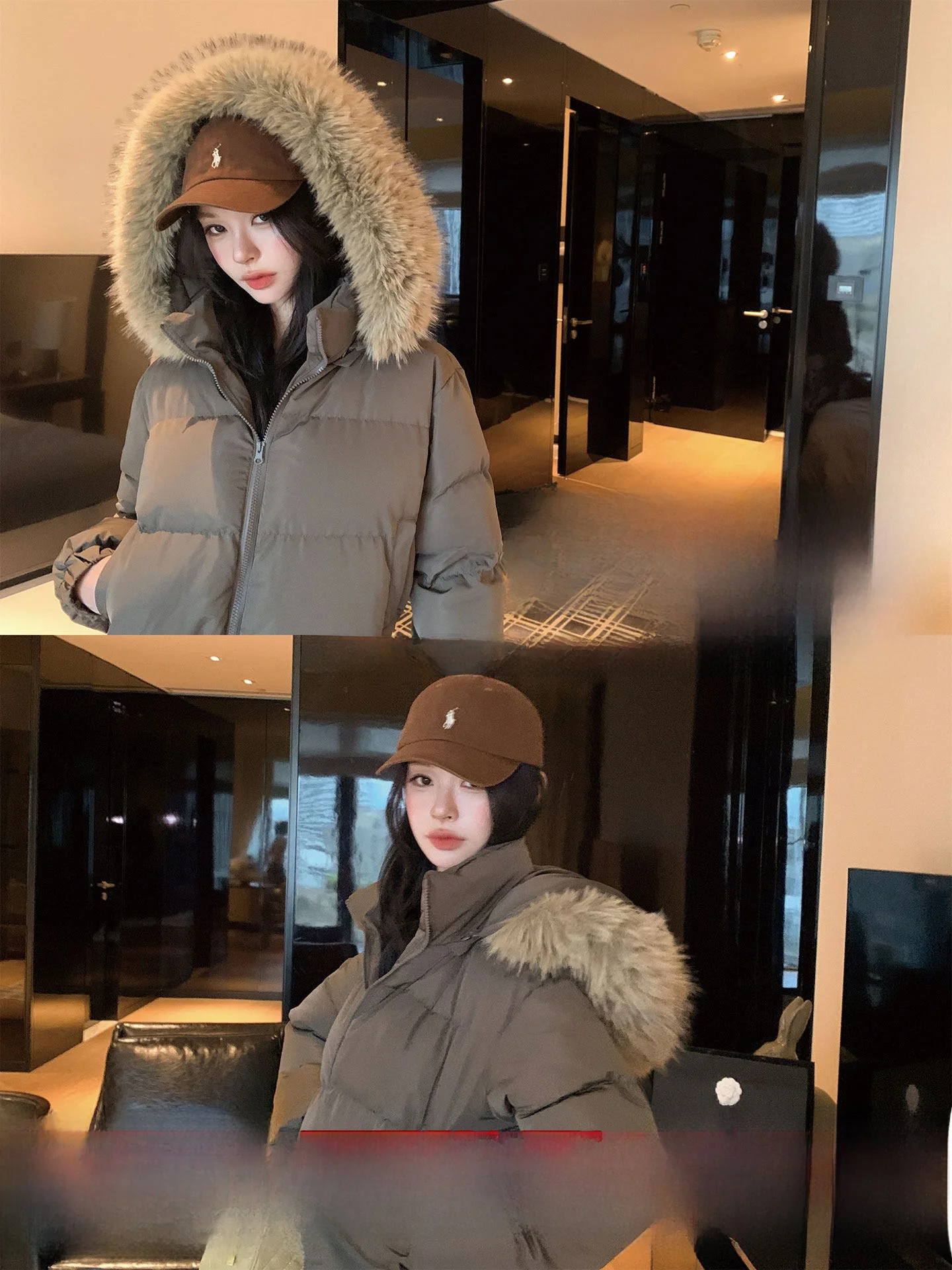 

Okaaay Detachable Fur Collar Hooded ort Cotton Jaet Casual Autumn Winter Warm Clothing Fem Commuter Sle Zipper Closure